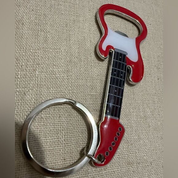 Guitar Bottle Opener Keychain Red & White – Rockin’ Accessory for Music Lovers - Picture 13 of 15